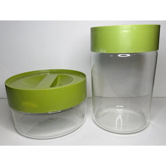 2 Vintage Pyrex Stack & See Storage Containers Avocado Green 1970's - Picture 2 of 9